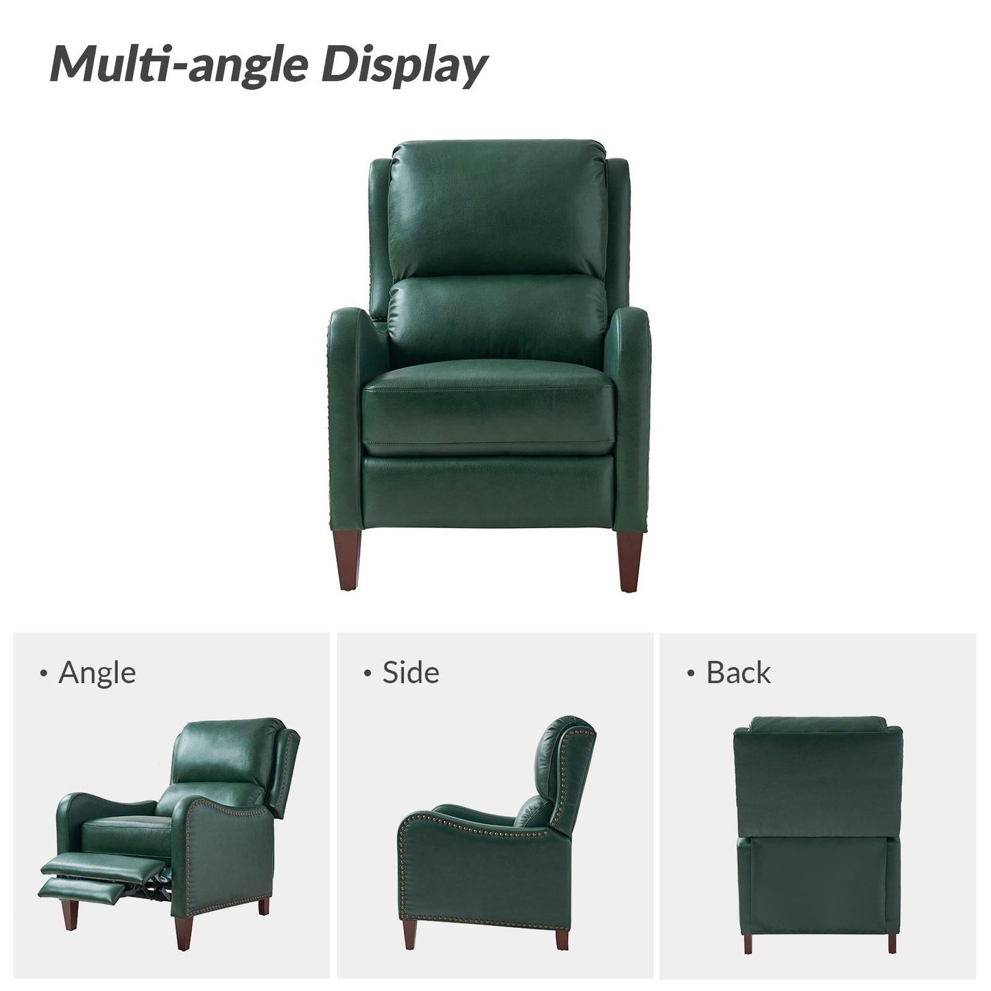 Poltrona reclinabile Brigida Modern in vera pelle con finiture in borchie e poggiapiedi regolabile, set da 2 di HULALA HOME