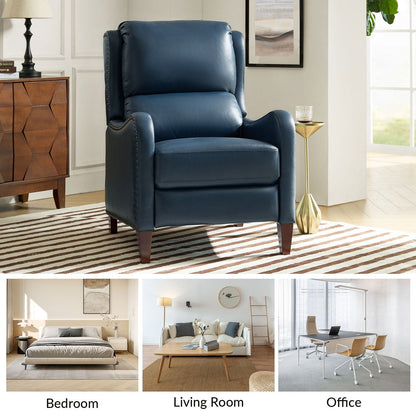 Poltrona reclinabile Brigida Modern in vera pelle con finiture in borchie e poggiapiedi regolabile, set da 2 di HULALA HOME