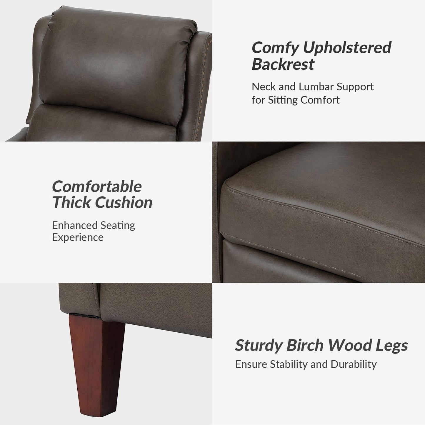 Poltrona reclinabile Brigida Modern in vera pelle con finiture in borchie e poggiapiedi regolabile, set da 2 di HULALA HOME