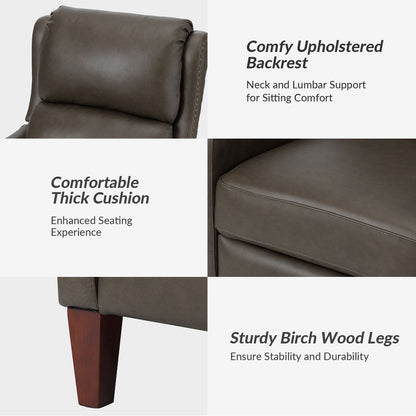 Poltrona reclinabile Brigida Modern in vera pelle con finiture in borchie e poggiapiedi regolabile, set da 2 di HULALA HOME