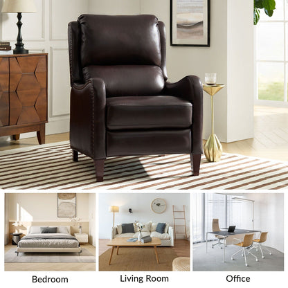 Poltrona reclinabile Brigida Modern in vera pelle con finiture in borchie e poggiapiedi regolabile, set da 2 di HULALA HOME