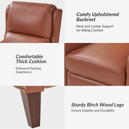 Poltrona reclinabile Brigida Modern in vera pelle con finiture in borchie e poggiapiedi regolabile, set da 2 di HULALA HOME