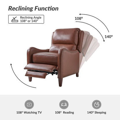 Poltrona reclinabile Brigida Modern in vera pelle con finiture in borchie e poggiapiedi regolabile, set da 2 di HULALA HOME