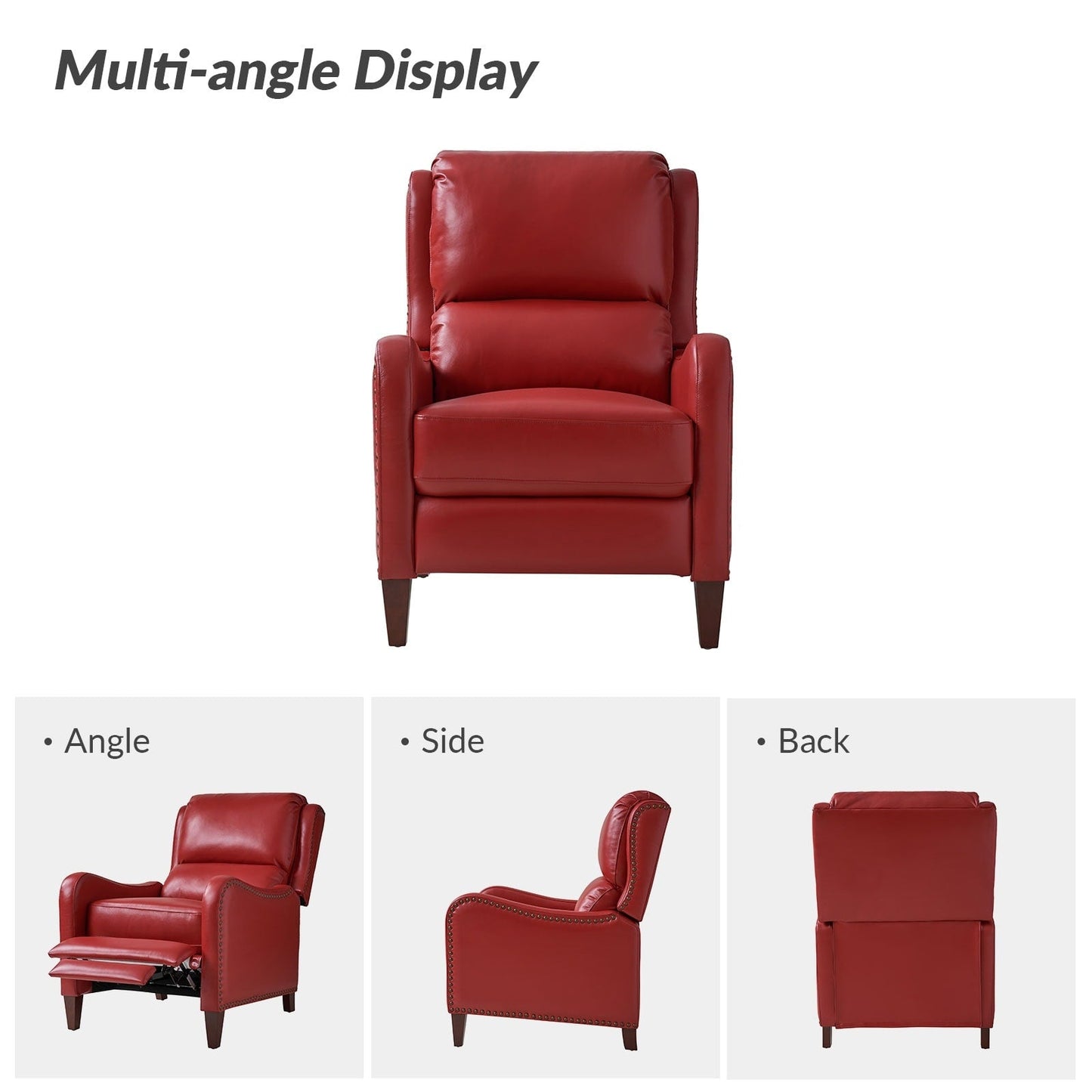 Poltrona reclinabile Brigida Modern in vera pelle con finiture in borchie e poggiapiedi regolabile, set da 2 di HULALA HOME