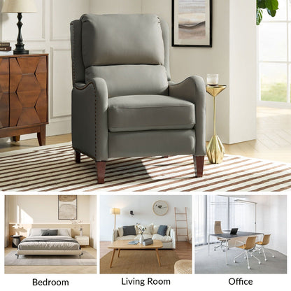 Poltrona reclinabile Brigida Modern in vera pelle con finiture in borchie e poggiapiedi regolabile, set da 2 di HULALA HOME