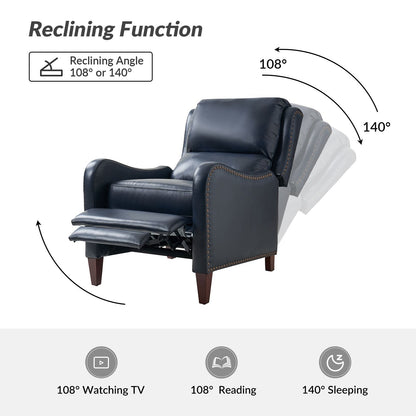 Poltrona reclinabile Brigida Modern in vera pelle con finiture in borchie e poggiapiedi regolabile, set da 2 di HULALA HOME