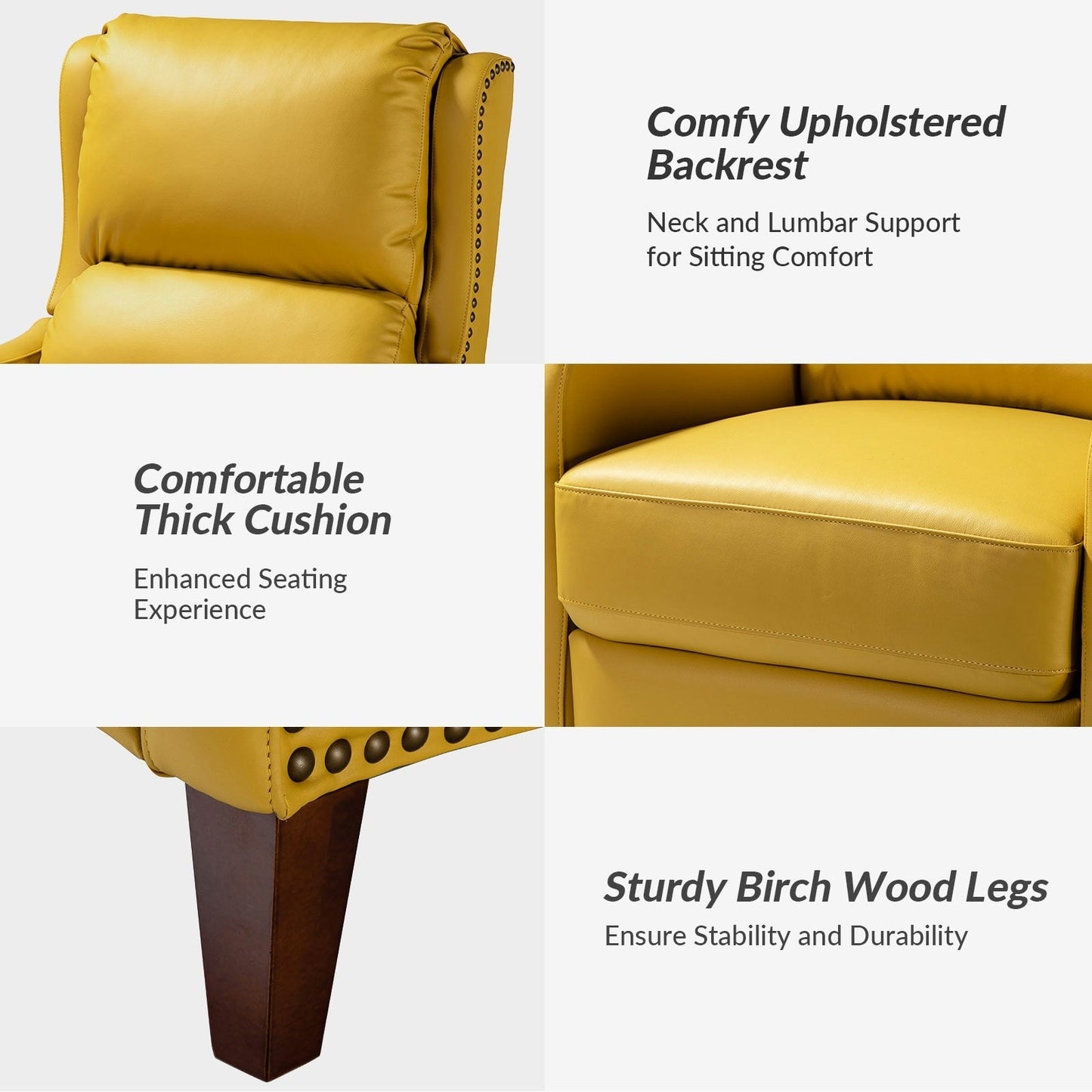 Poltrona reclinabile Brigida Modern in vera pelle con finiture in borchie e poggiapiedi regolabile, set da 2 di HULALA HOME