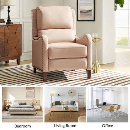 Poltrona reclinabile Brigida Modern in vera pelle con finiture in borchie e poggiapiedi regolabile, set da 2 di HULALA HOME