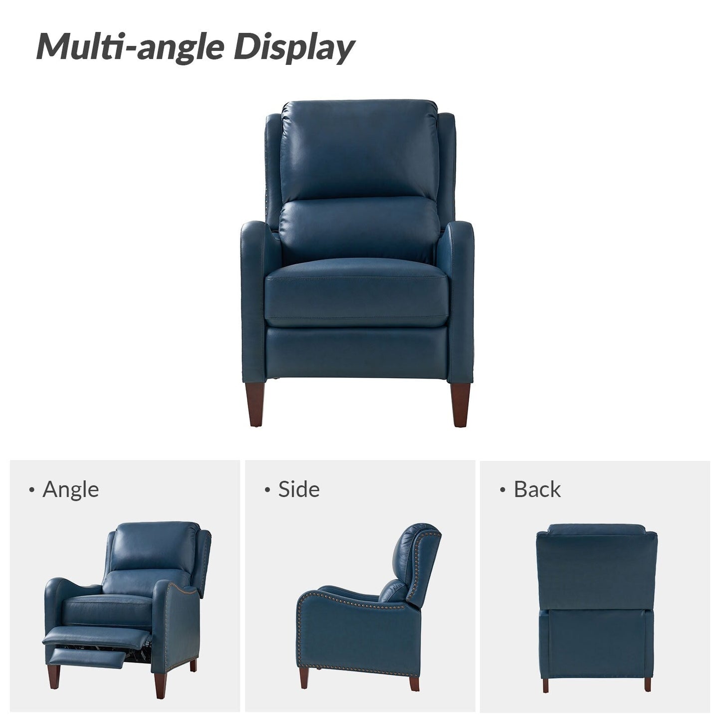 Poltrona reclinabile Brigida Modern in vera pelle con finiture in borchie e poggiapiedi regolabile, set da 2 di HULALA HOME