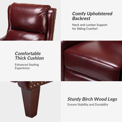 Poltrona reclinabile Brigida Modern in vera pelle con finiture in borchie e poggiapiedi regolabile, set da 2 di HULALA HOME