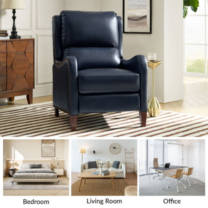 Poltrona reclinabile Brigida Modern in vera pelle con finiture in borchie e poggiapiedi regolabile, set da 2 di HULALA HOME