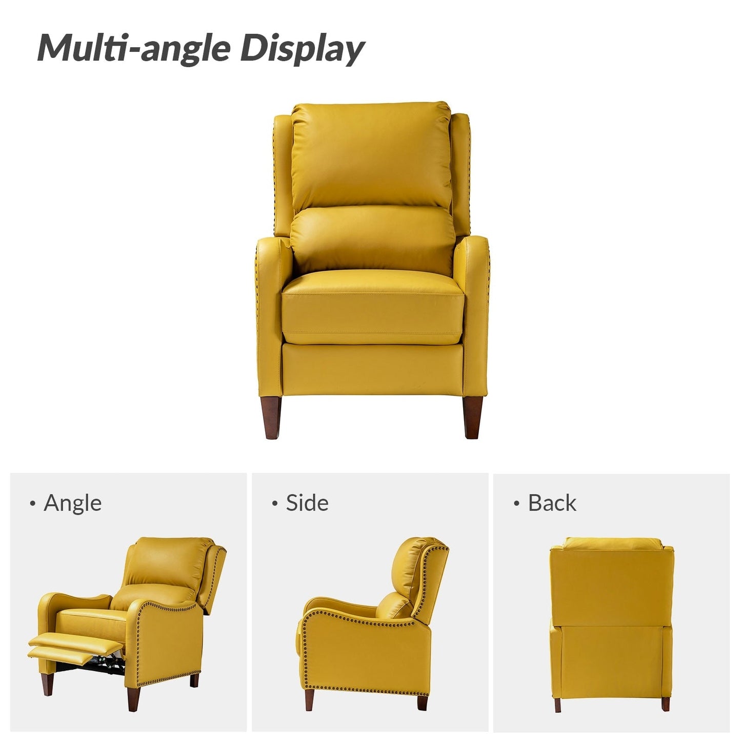 Poltrona reclinabile Brigida Modern in vera pelle con finiture in borchie e poggiapiedi regolabile, set da 2 di HULALA HOME