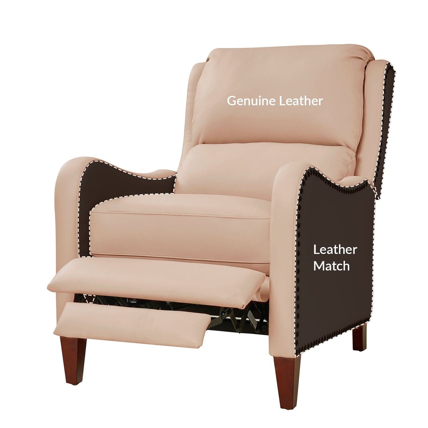 Poltrona reclinabile Brigida Modern in vera pelle con finiture in borchie e poggiapiedi regolabile, set da 2 di HULALA HOME