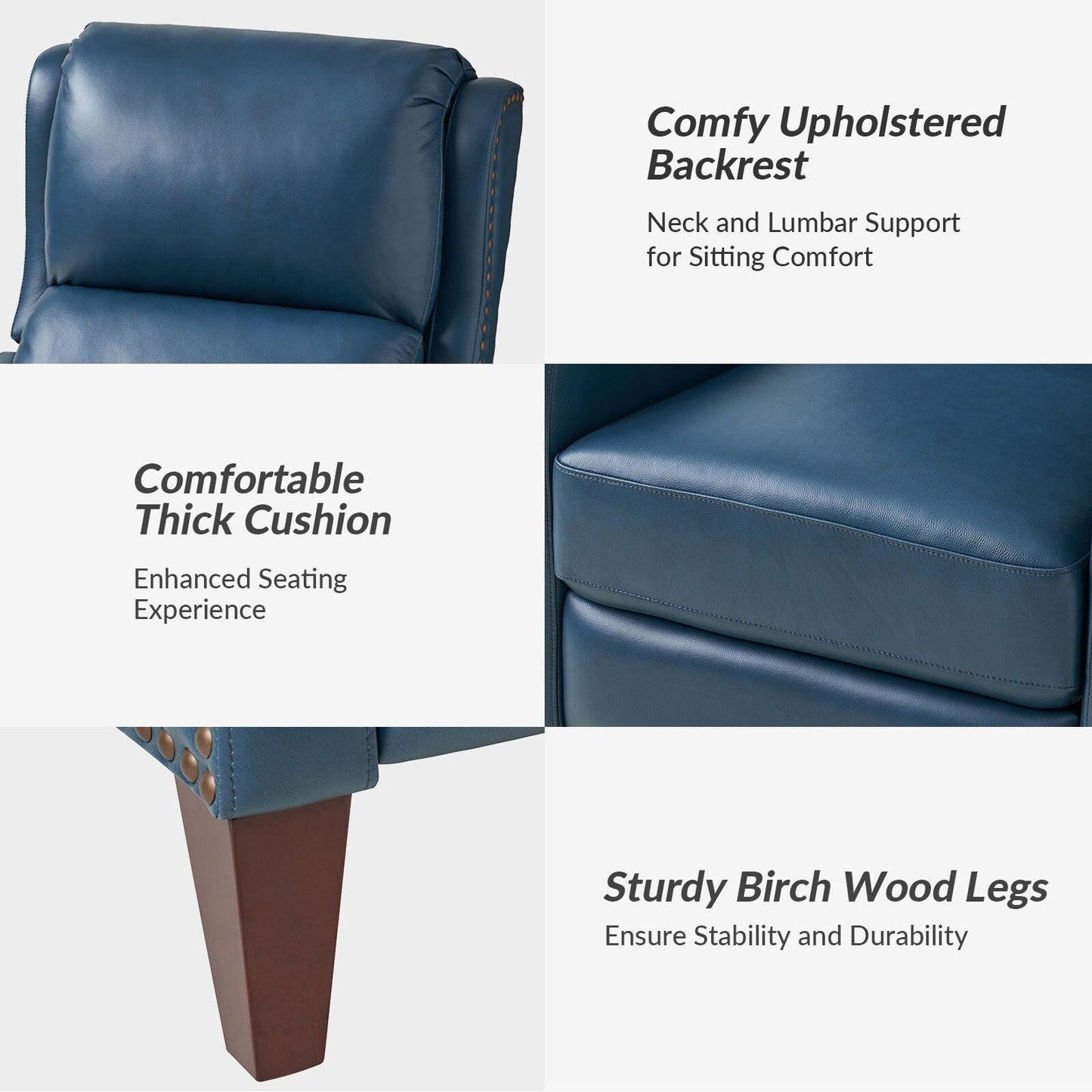 Poltrona reclinabile Brigida Modern in vera pelle con finiture in borchie e poggiapiedi regolabile, set da 2 di HULALA HOME