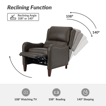 Poltrona reclinabile Brigida Modern in vera pelle con finiture in borchie e poggiapiedi regolabile, set da 2 di HULALA HOME