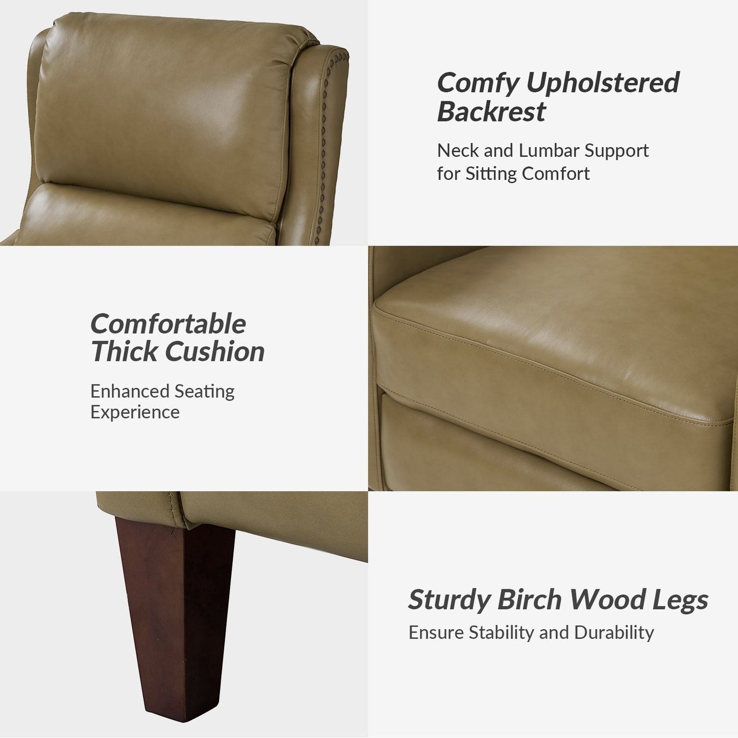 Poltrona reclinabile Brigida Modern in vera pelle con finiture in borchie e poggiapiedi regolabile, set da 2 di HULALA HOME