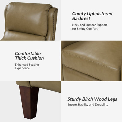 Poltrona reclinabile Brigida Modern in vera pelle con finiture in borchie e poggiapiedi regolabile, set da 2 di HULALA HOME