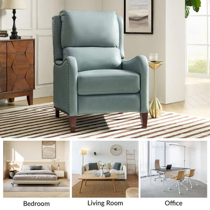 Poltrona reclinabile Brigida Modern in vera pelle con finiture in borchie e poggiapiedi regolabile, set da 2 di HULALA HOME