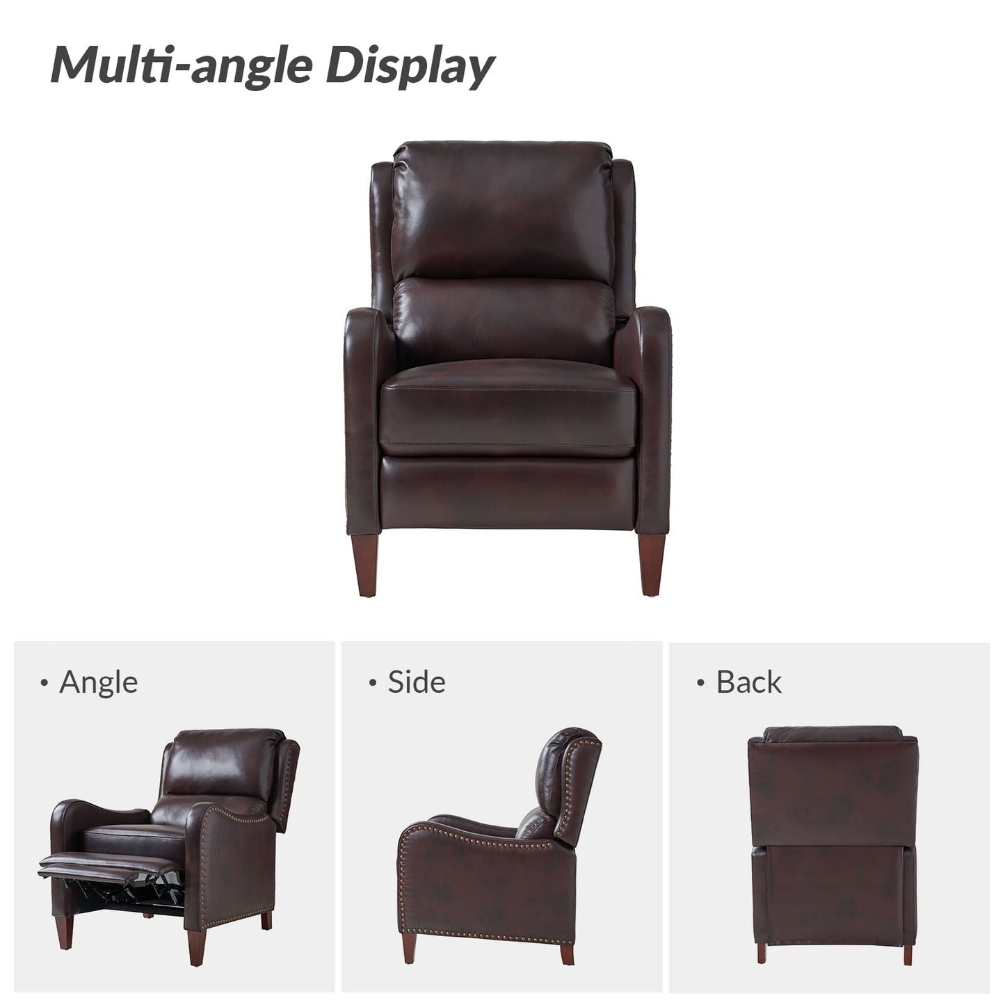 Poltrona reclinabile Brigida Modern in vera pelle con finiture in borchie e poggiapiedi regolabile, set da 2 di HULALA HOME