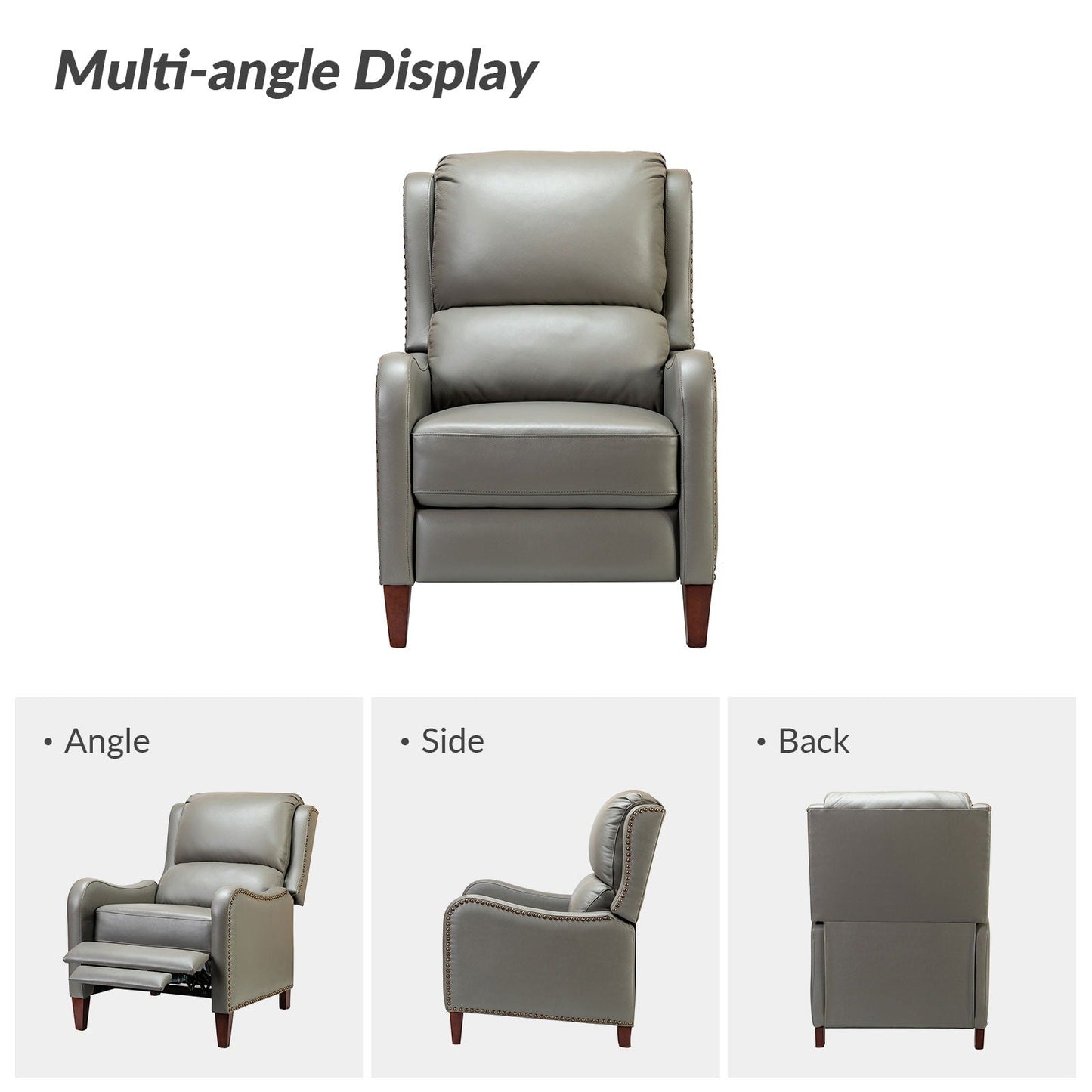 Poltrona reclinabile Brigida Modern in vera pelle con finiture in borchie e poggiapiedi regolabile, set da 2 di HULALA HOME