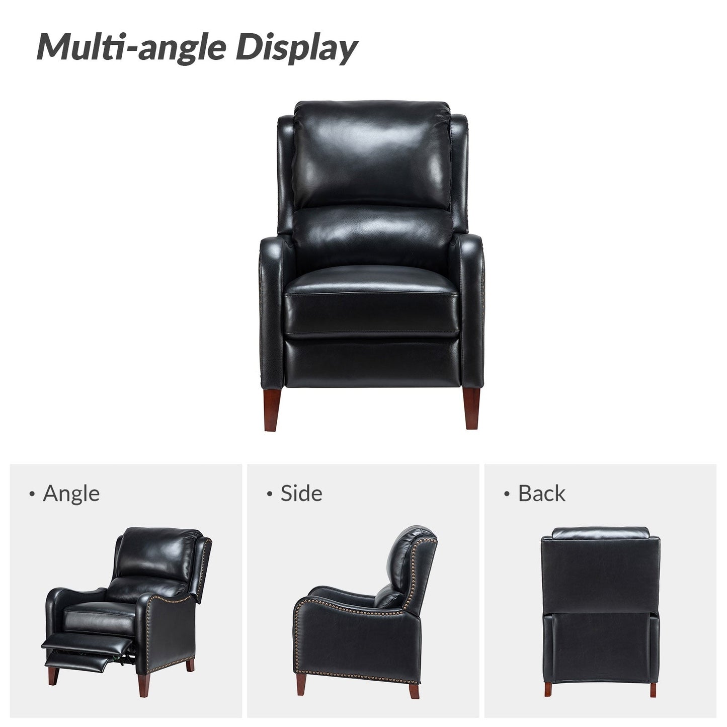 Poltrona reclinabile Brigida Modern in vera pelle con finiture in borchie e poggiapiedi regolabile, set da 2 di HULALA HOME