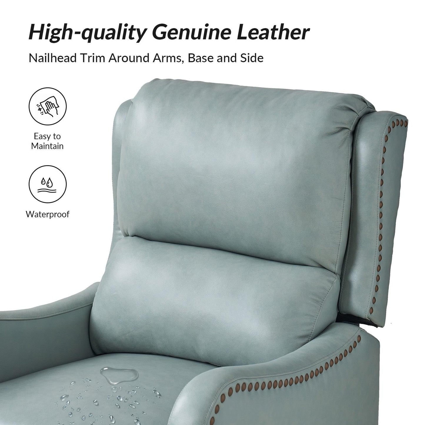 Poltrona reclinabile Brigida Modern in vera pelle con finiture in borchie e poggiapiedi regolabile, set da 2 di HULALA HOME