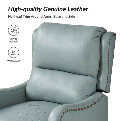 Poltrona reclinabile Brigida Modern in vera pelle con finiture in borchie e poggiapiedi regolabile, set da 2 di HULALA HOME