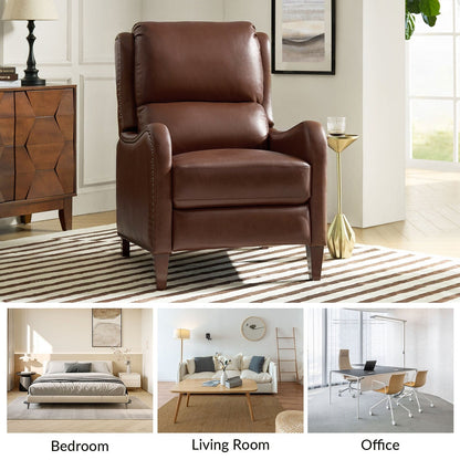 Poltrona reclinabile Brigida Modern in vera pelle con finiture in borchie e poggiapiedi regolabile, set da 2 di HULALA HOME