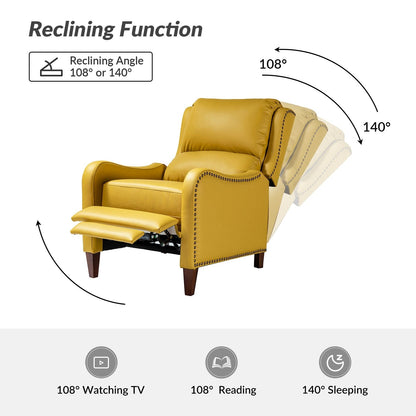 Poltrona reclinabile Brigida Modern in vera pelle con finiture in borchie e poggiapiedi regolabile, set da 2 di HULALA HOME