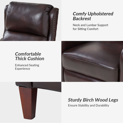 Poltrona reclinabile Brigida Modern in vera pelle con finiture in borchie e poggiapiedi regolabile, set da 2 di HULALA HOME