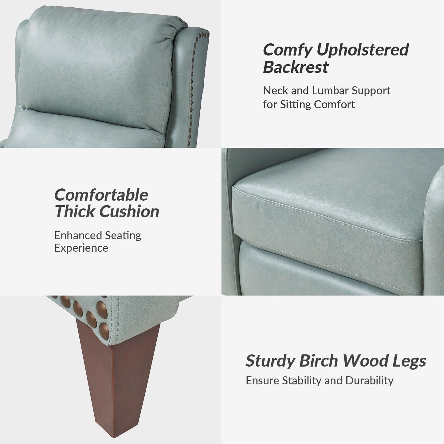 Poltrona reclinabile Brigida Modern in vera pelle con finiture in borchie e poggiapiedi regolabile, set da 2 di HULALA HOME