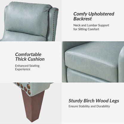 Poltrona reclinabile Brigida Modern in vera pelle con finiture in borchie e poggiapiedi regolabile, set da 2 di HULALA HOME