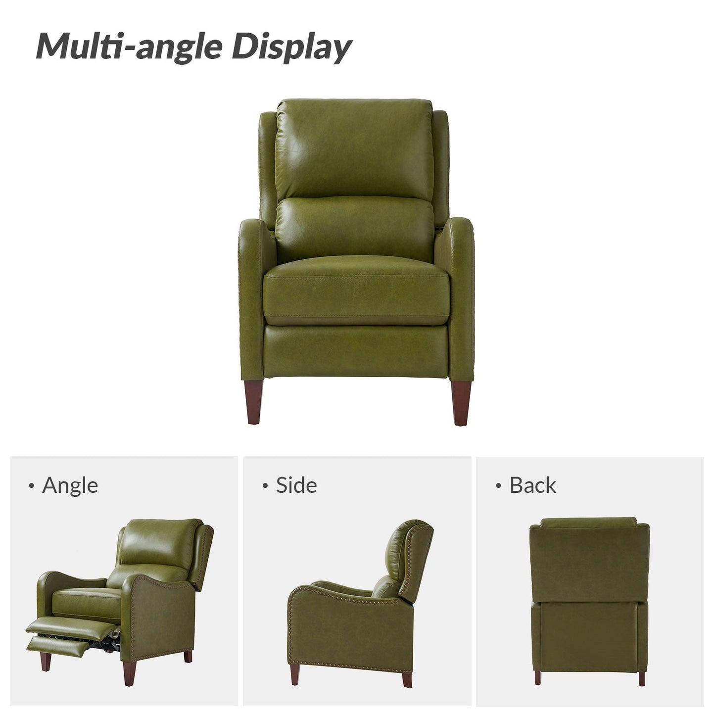 Poltrona reclinabile Brigida Modern in vera pelle con finiture in borchie e poggiapiedi regolabile, set da 2 di HULALA HOME