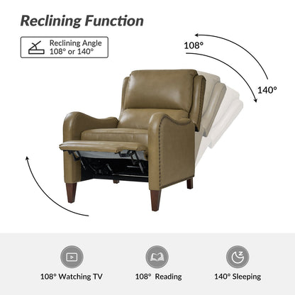 Poltrona reclinabile Brigida Modern in vera pelle con finiture in borchie e poggiapiedi regolabile, set da 2 di HULALA HOME