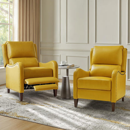 Poltrona reclinabile Brigida Modern in vera pelle con finiture in borchie e poggiapiedi regolabile, set da 2 di HULALA HOME