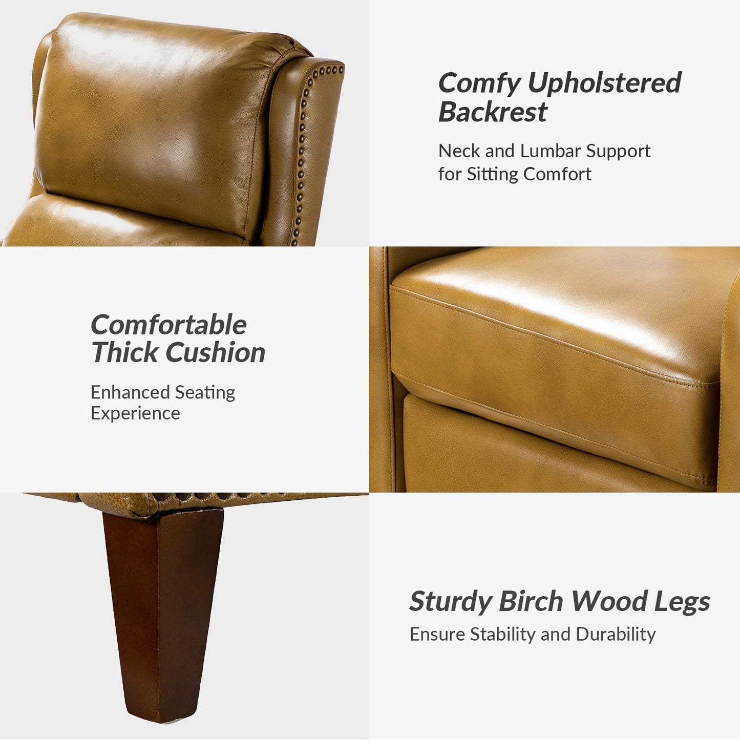 Poltrona reclinabile Brigida Modern in vera pelle con finiture in borchie e poggiapiedi regolabile, set da 2 di HULALA HOME