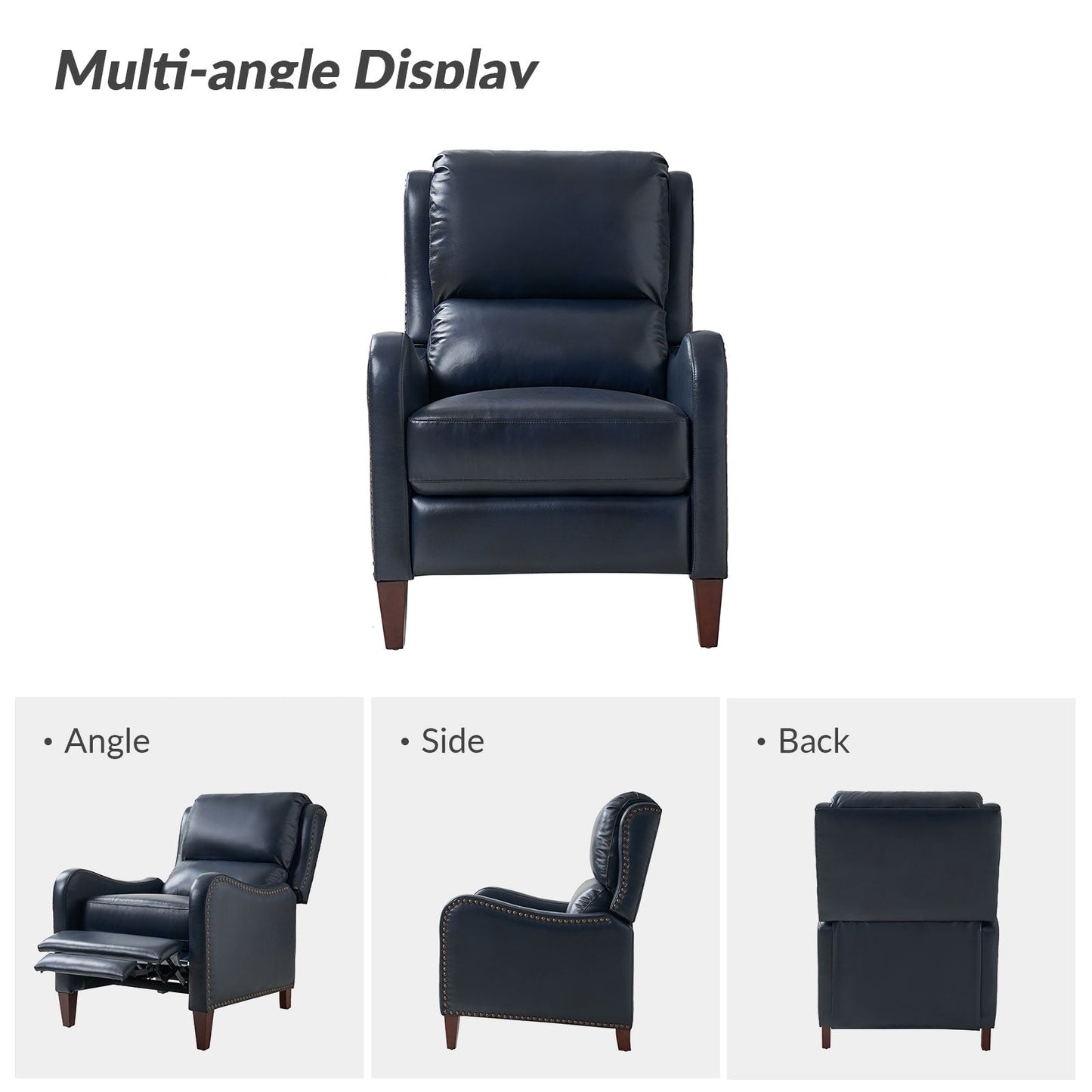 Poltrona reclinabile Brigida Modern in vera pelle con finiture in borchie e poggiapiedi regolabile, set da 2 di HULALA HOME