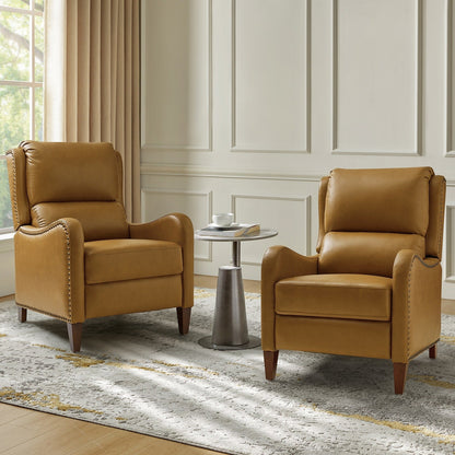 Poltrona reclinabile Brigida Modern in vera pelle con finiture in borchie e poggiapiedi regolabile, set da 2 di HULALA HOME