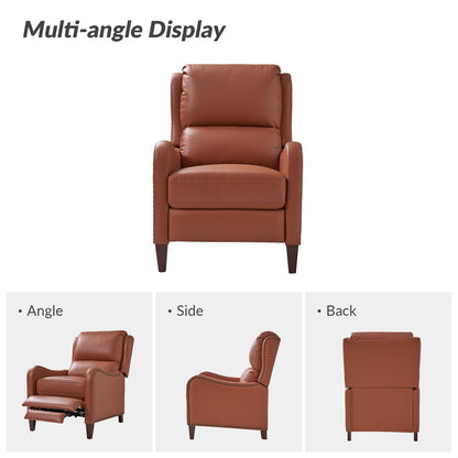 Poltrona reclinabile Brigida Modern in vera pelle con finiture in borchie e poggiapiedi regolabile, set da 2 di HULALA HOME