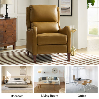 Poltrona reclinabile Brigida Modern in vera pelle con finiture in borchie e poggiapiedi regolabile, set da 2 di HULALA HOME