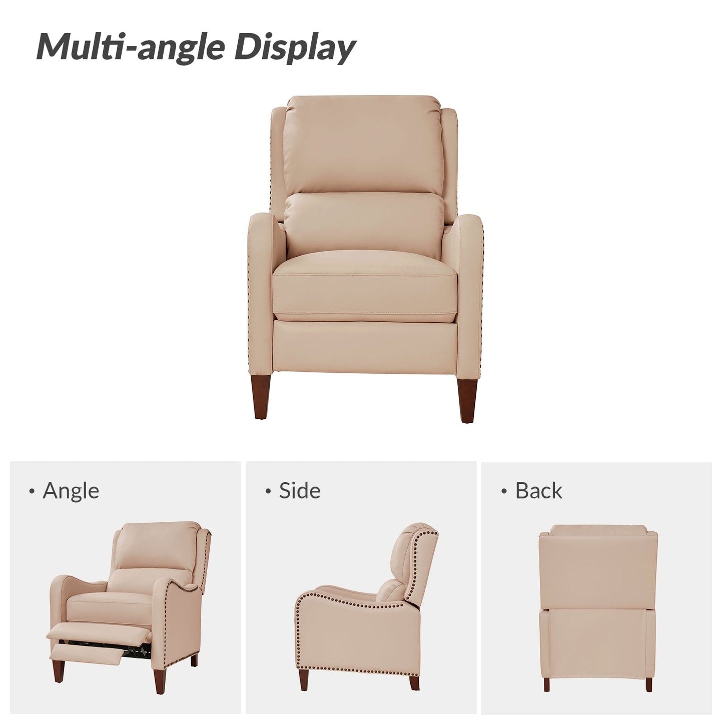 Poltrona reclinabile Brigida Modern in vera pelle con finiture in borchie e poggiapiedi regolabile, set da 2 di HULALA HOME