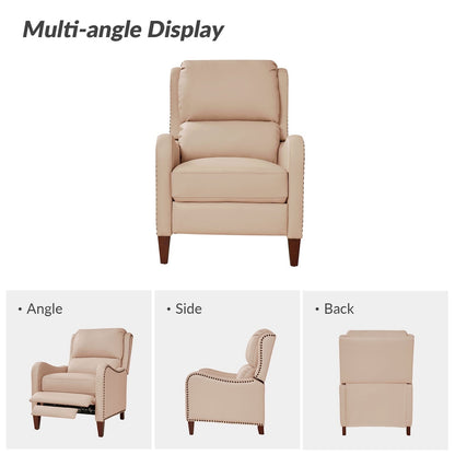 Poltrona reclinabile Brigida Modern in vera pelle con finiture in borchie e poggiapiedi regolabile, set da 2 di HULALA HOME