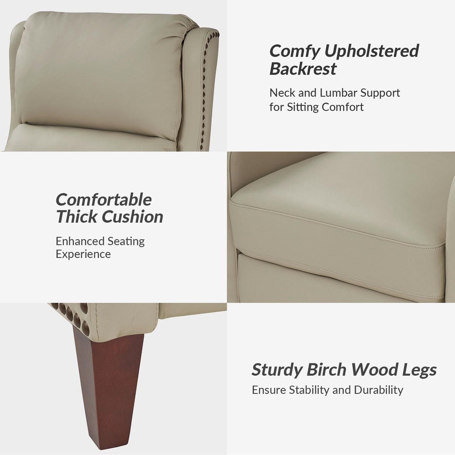 Poltrona reclinabile Brigida Modern in vera pelle con finiture in borchie e poggiapiedi regolabile, set da 2 di HULALA HOME