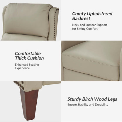 Poltrona reclinabile Brigida Modern in vera pelle con finiture in borchie e poggiapiedi regolabile, set da 2 di HULALA HOME