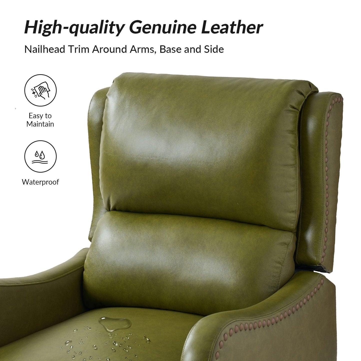 Poltrona reclinabile Brigida Modern in vera pelle con finiture in borchie e poggiapiedi regolabile, set da 2 di HULALA HOME