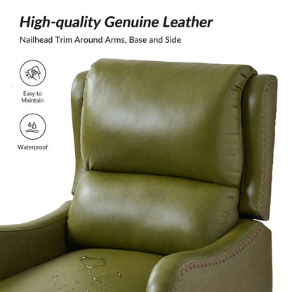 Poltrona reclinabile Brigida Modern in vera pelle con finiture in borchie e poggiapiedi regolabile, set da 2 di HULALA HOME