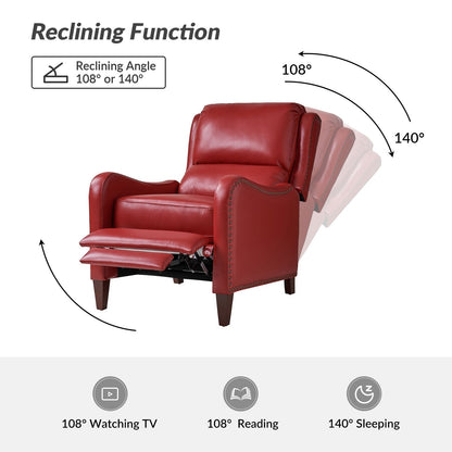 Poltrona reclinabile Brigida Modern in vera pelle con finiture in borchie e poggiapiedi regolabile, set da 2 di HULALA HOME