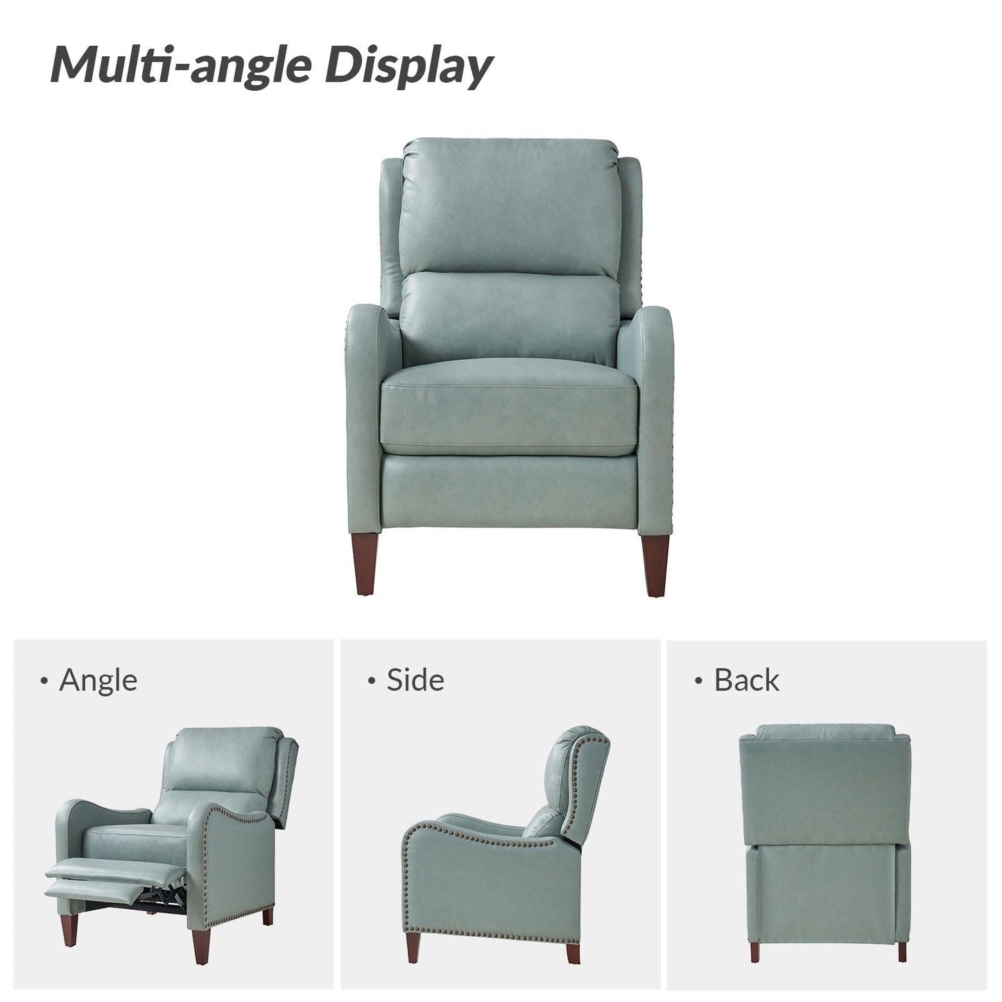 Poltrona reclinabile Brigida Modern in vera pelle con finiture in borchie e poggiapiedi regolabile, set da 2 di HULALA HOME