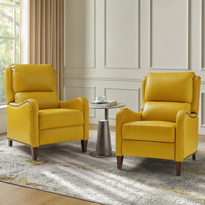 Poltrona reclinabile Brigida Modern in vera pelle con finiture in borchie e poggiapiedi regolabile, set da 2 di HULALA HOME