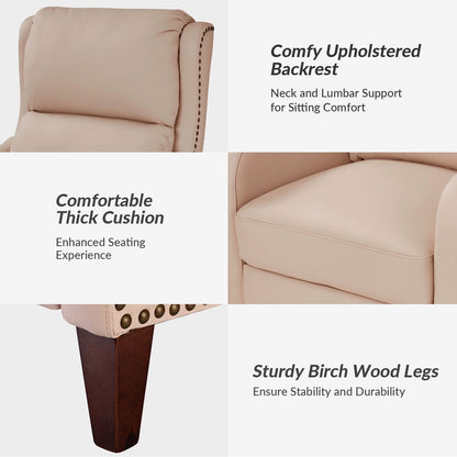 Poltrona reclinabile Brigida Modern in vera pelle con finiture in borchie e poggiapiedi regolabile, set da 2 di HULALA HOME